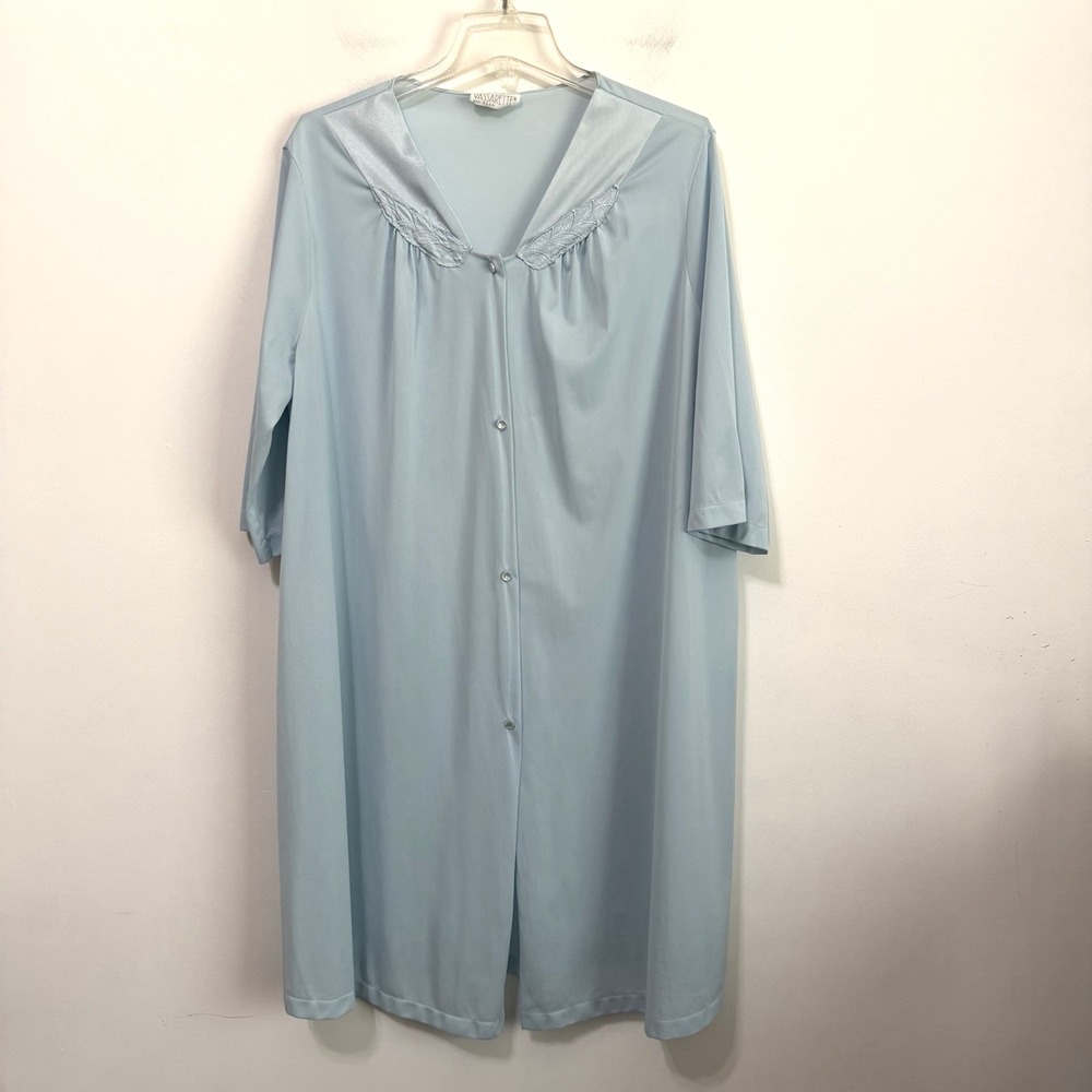 Vassarette Vintage Button Front Nightgown Robe Blue Nylon XXL Plus House Dress